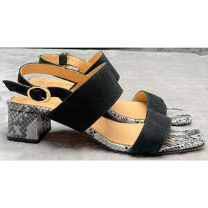 Avellini Black Suede Snake Print Block Heel Sandals Womens Size 7 Made In Italy